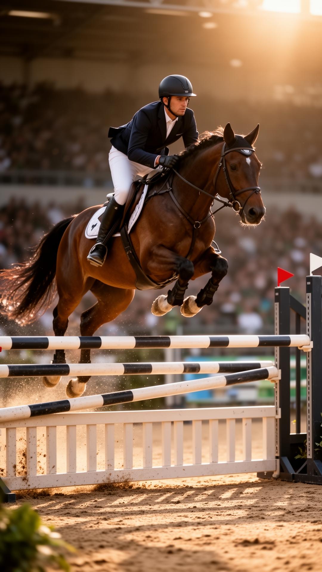 Rider's hand and reins in golden light
